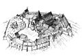 L'abbaye en 1500, selon une reconstitution de 1996.