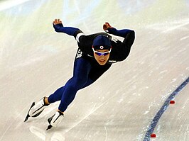 Mo Tae-bum tijdens de 500 meter op de Olympische Winterspelen 2010