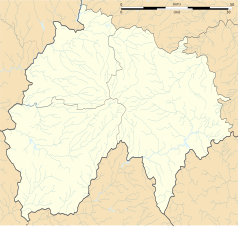 Mapa konturowa Cantal, po lewej nieco na dole znajduje się punkt z opisem „Crandelles”