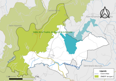 Carte de la ZNIEFF de type 2 de la commune.