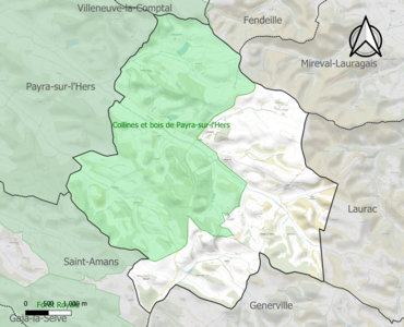 Carte de la ZNIEFF de type 1 sur la commune.