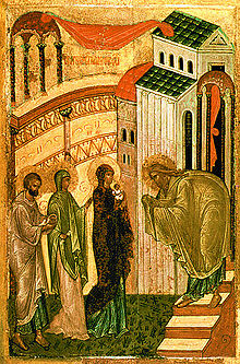 15th-century Russian icon of Simeon and the presentation of Jesus at the Temple