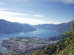 L'embouchure de la Maggia, entre Locarno, à gauche et Ascona, à droite.