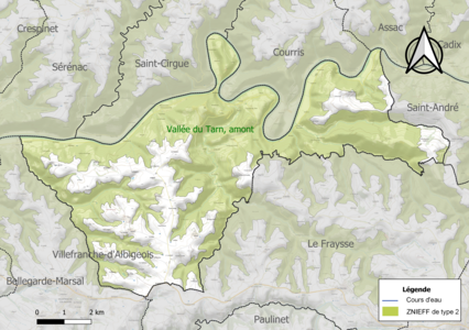 Carte de la ZNIEFF de type 2 sur la commune.