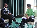 Image 16Foreign Minister of Somalia Mohamed Abdullahi Omaar in a meeting with UNDP Administrator Helen Clark and other diplomats at the UN headquarters in New York. (from History of Somalia)