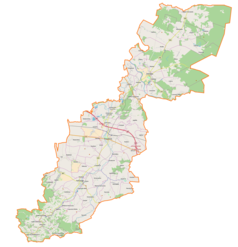 Mapa konturowa powiatu przeworskiego, blisko centrum na lewo znajduje się punkt z opisem „Gwizdaj”