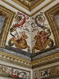 Baroque rinceaux with putti painted on the boiserie of a room from the Hôtel Colbert de Villacerf, now in the Musée Carnavalet, Paris, unknown architect, sculptor and painter, c.1650[14]