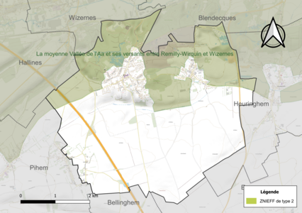 Carte de la ZNIEFF de type 2 sur la commune.