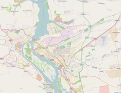 Mapa konturowa Zaporoża, w centrum znajduje się punkt z opisem „Konkatedra Boga Ojca Miłosiernego w Zaporożu”