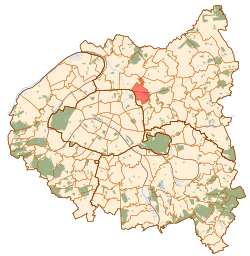 Location (in red) within Paris inner suburbs