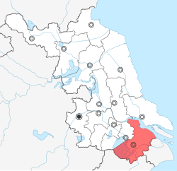 江蘇省中の蘇州市の位置