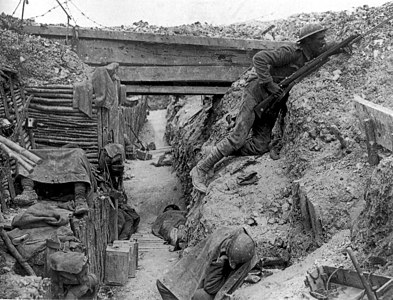 Soldiers of the Cheshire Regiment in a trench during the Battle of the Somme