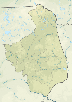 Mapa konturowa województwa podlaskiego, po lewej znajduje się punkt z opisem „Łomżyński Park Krajobrazowy Doliny Narwi”