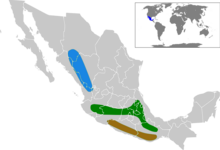 map of Mexico showing three colored areas in center and west of the country