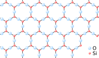 Подредена хексегонална структура на силициеви и кислородни atoms, със силициев атом във всеки ъгъл и кислороден атом в центъра на всяка стена