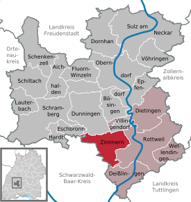 Poziția Zimmern ob Rottweil pe harta districtului Rottweil