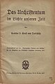 Sonderdruck-Titel Das Urchristentum im Lichte unserer Zeit von 1917