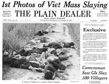 The Cleveland Plain Dealer Front Page on November 20, 1969 exposing the My Lai massacre to the world for the first time.