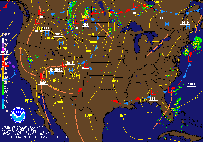 06Z U.S. Radar Mosaic with WPC Surface Analysis