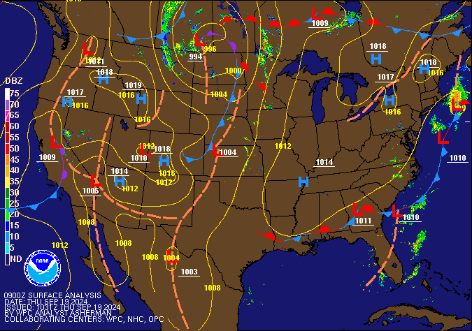 09Z U.S. Radar Mosaic with WPC Surface Analysis