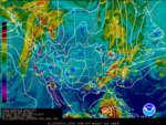 Latest North American surface analysis with IR satellite image 