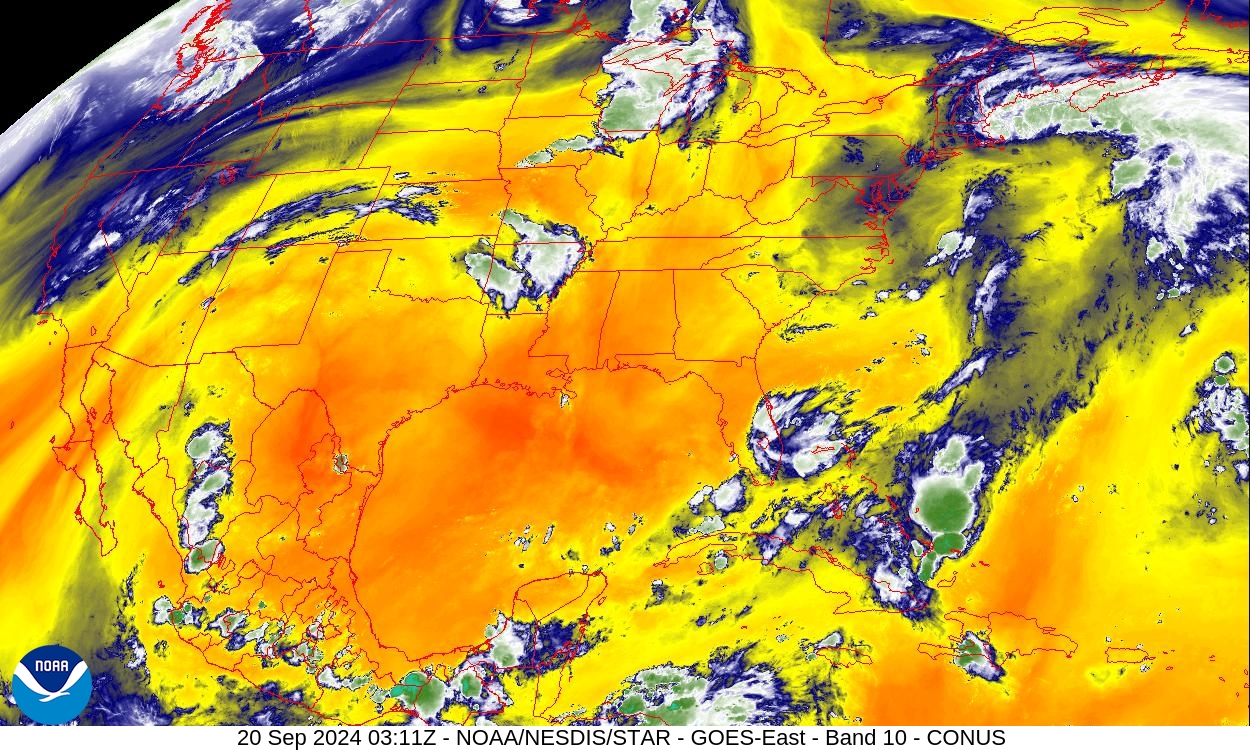 Band 10 - 7.3 µm - Lower-level Water Vapor - IR - 20 Sep 2024 - 0311 UTC