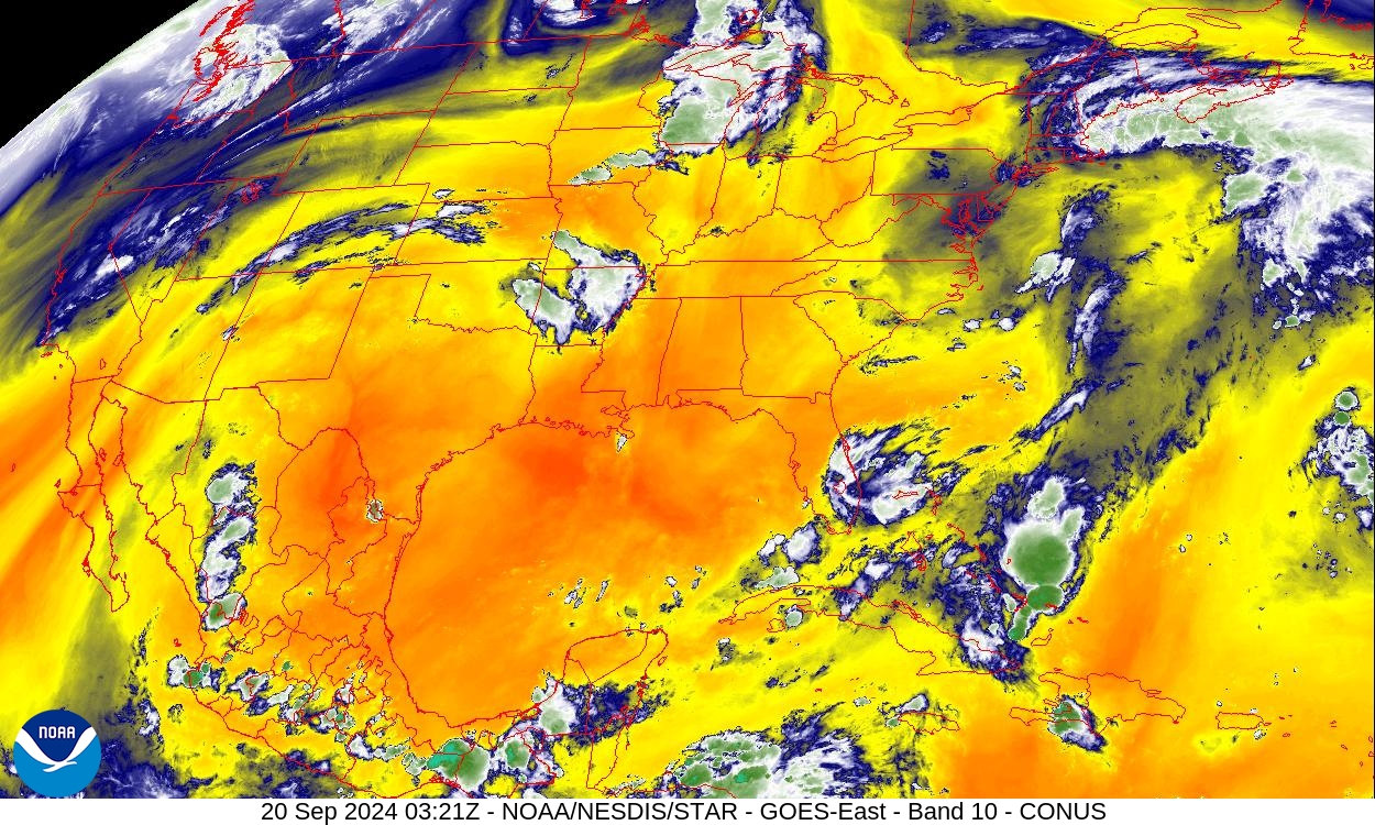 Band 10 - 7.3 µm - Lower-level Water Vapor - IR - 20 Sep 2024 - 0321 UTC