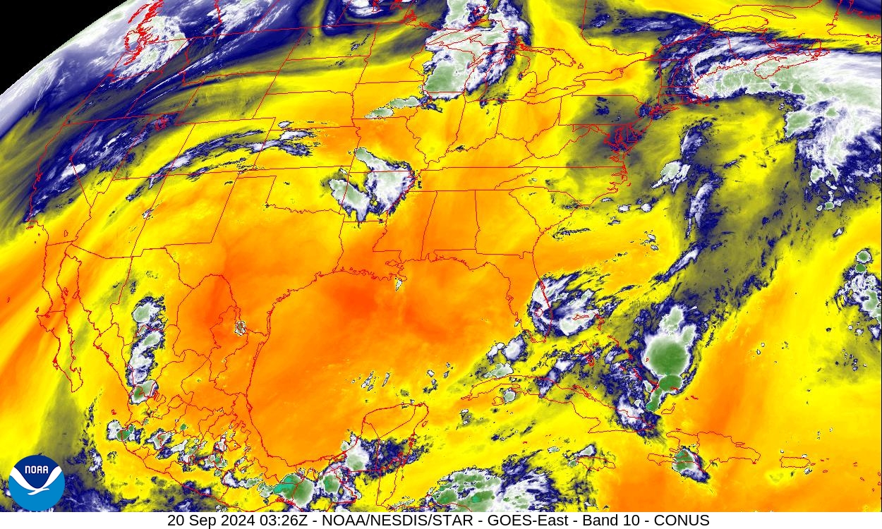 Band 10 - 7.3 µm - Lower-level Water Vapor - IR - 20 Sep 2024 - 0326 UTC