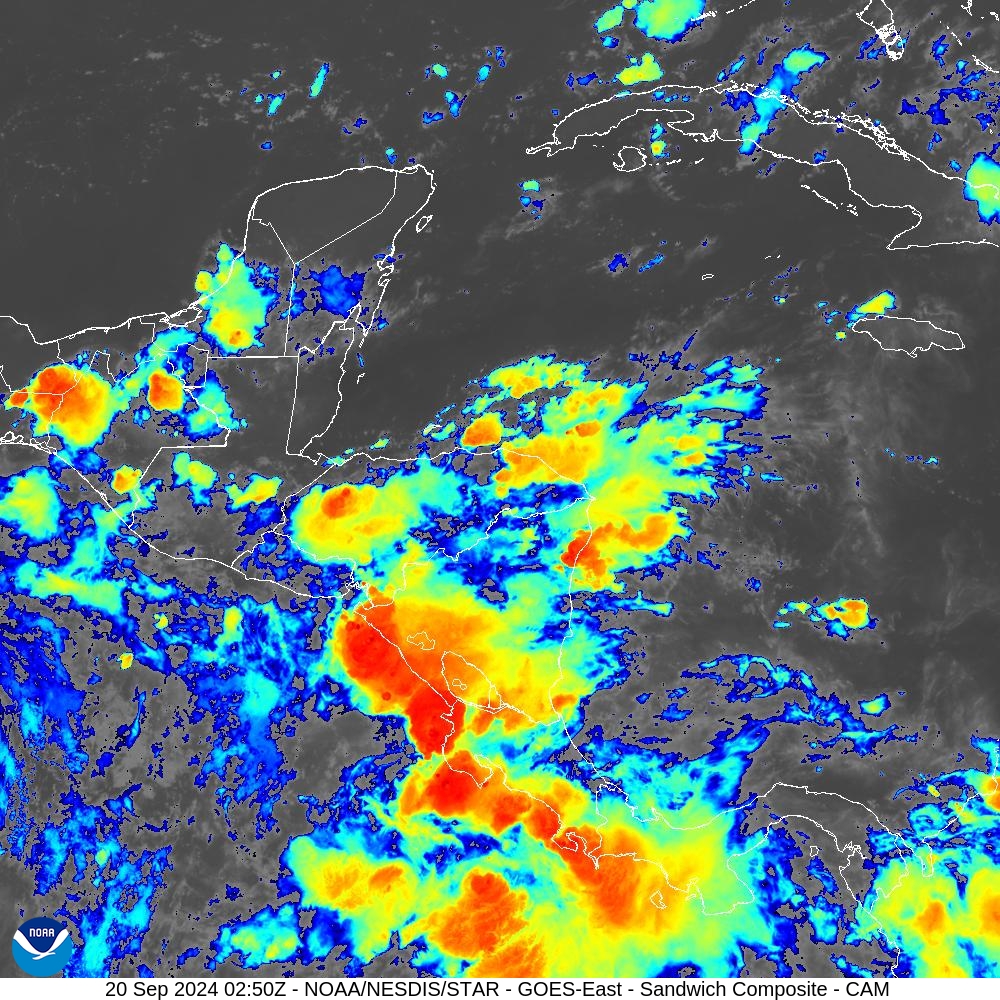 Sandwich - Blend combines IR band 13 with visual band 3 - 20 Sep 2024 - 0250 UTC