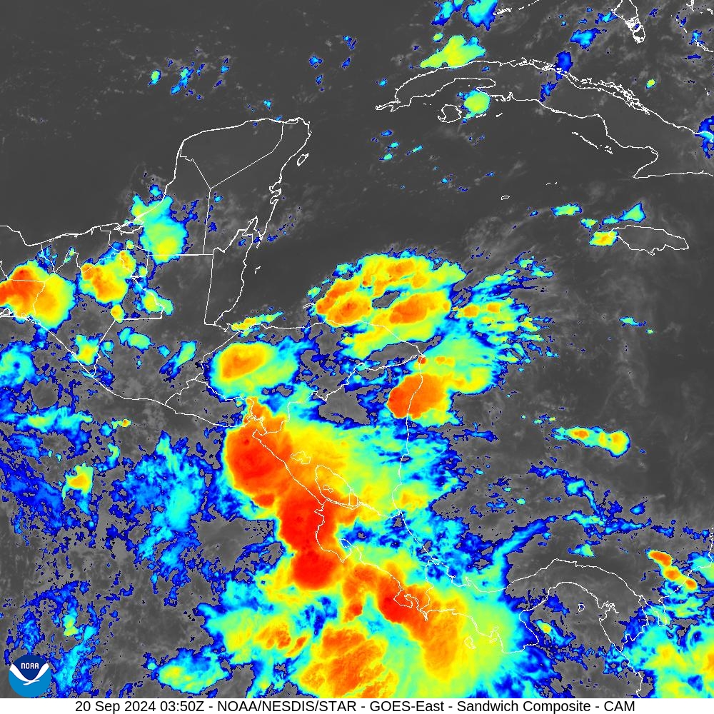 Sandwich - Blend combines IR band 13 with visual band 3 - 20 Sep 2024 - 0350 UTC