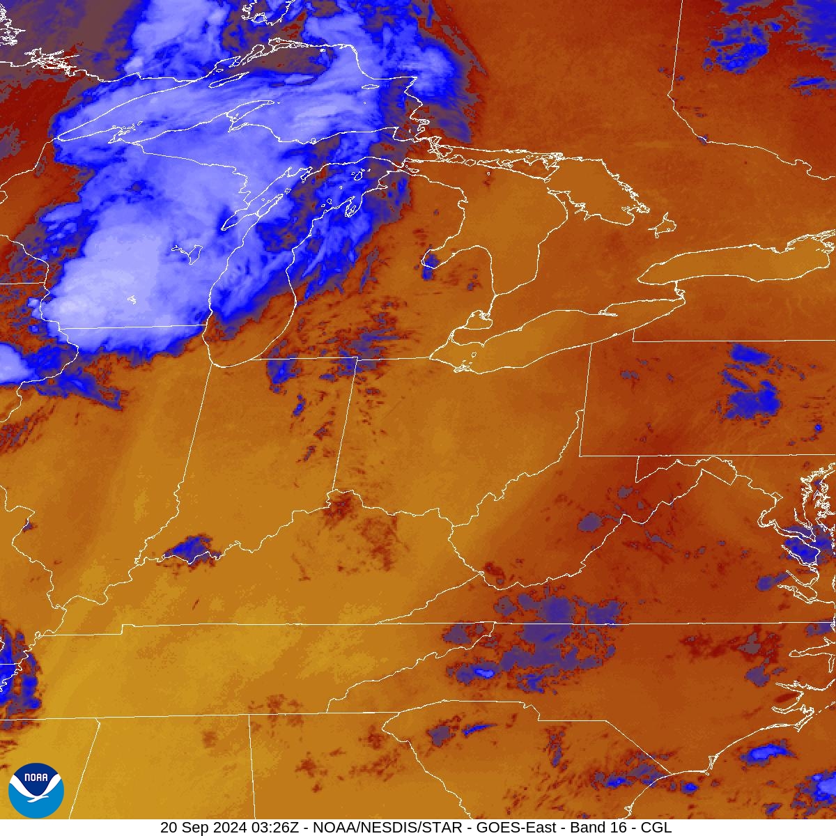 Band 16 - 13.3 µm - CO₂ Longwave - IR - 20 Sep 2024 - 0326 UTC