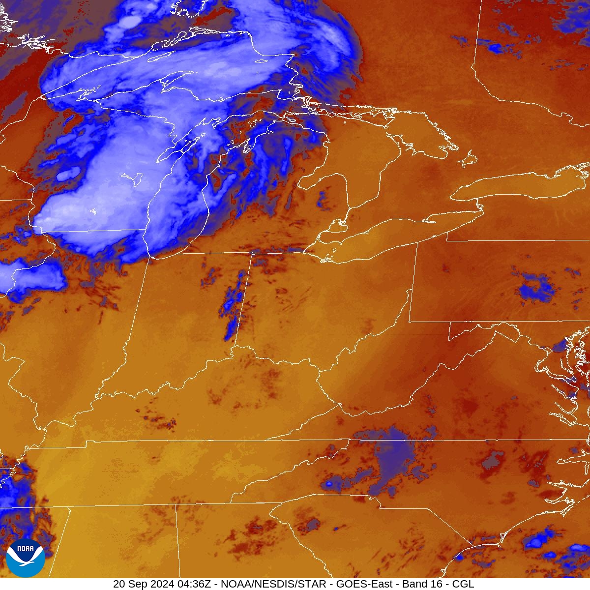 Band 16 - 13.3 µm - CO₂ Longwave - IR - 20 Sep 2024 - 0436 UTC