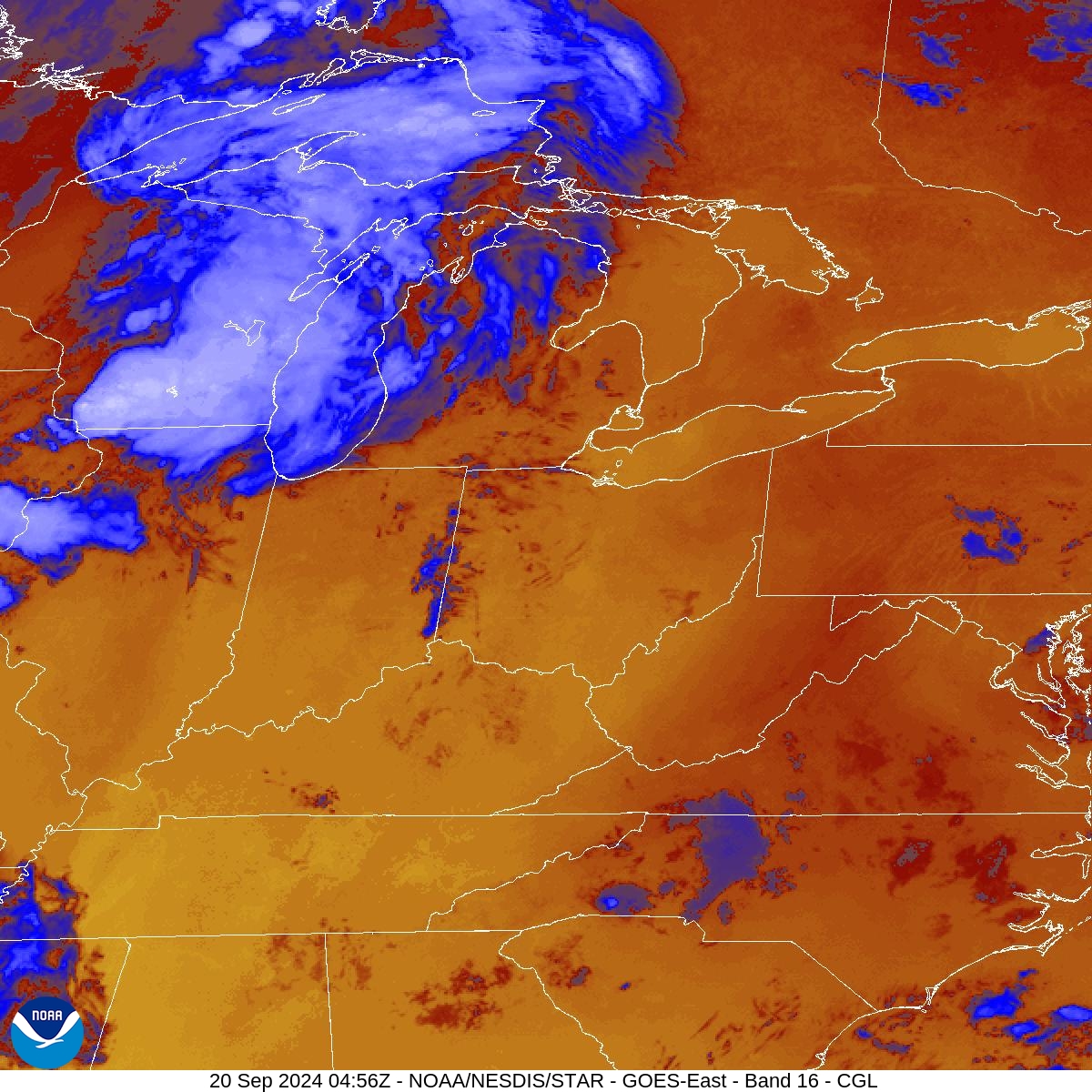 Band 16 - 13.3 µm - CO₂ Longwave - IR - 20 Sep 2024 - 0456 UTC