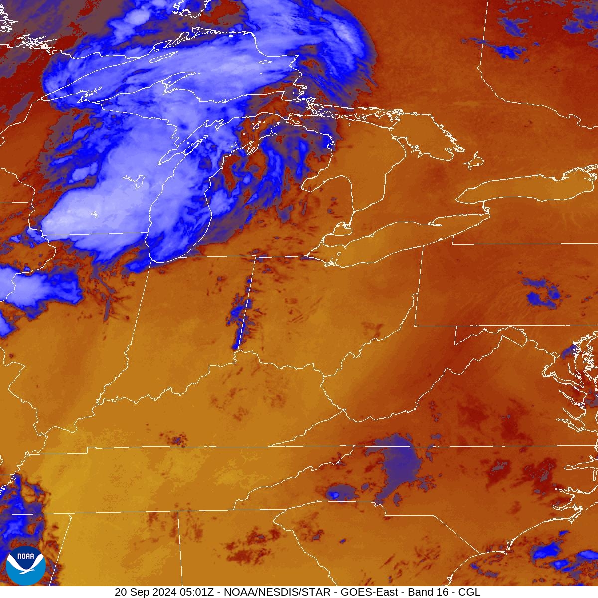 Band 16 - 13.3 µm - CO₂ Longwave - IR - 20 Sep 2024 - 0501 UTC