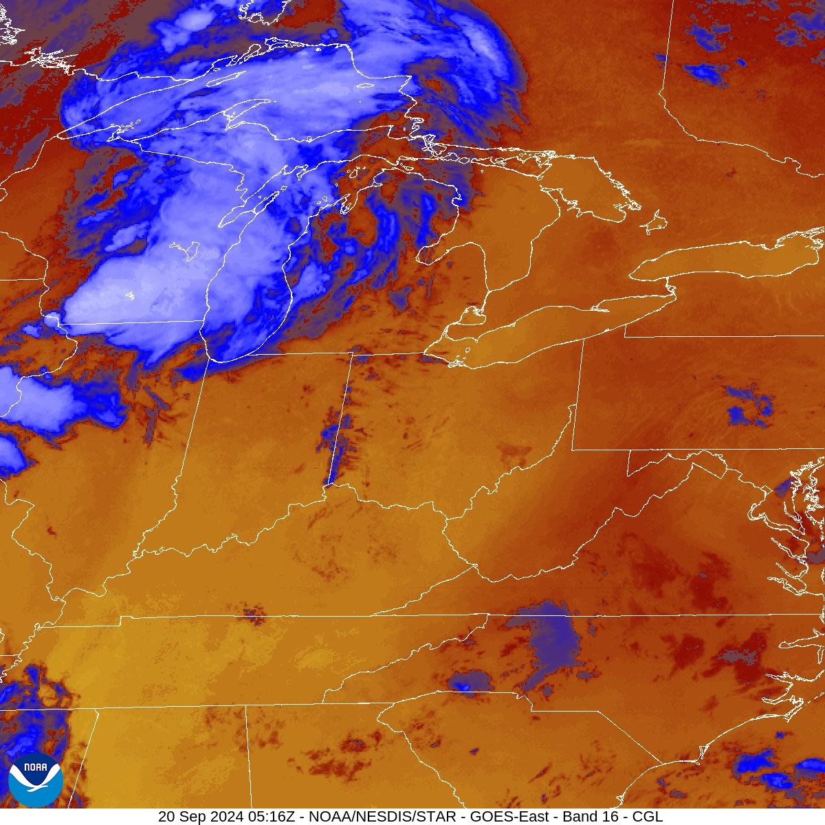 Band 16 - 13.3 µm - CO₂ Longwave - IR - 20 Sep 2024 - 0516 UTC