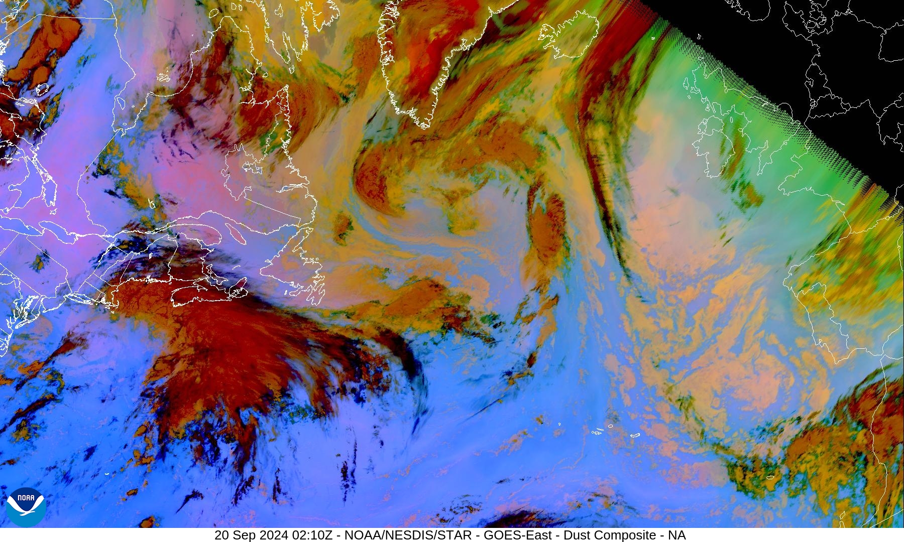 Tropospheric Dust Content - RGB for identifying tropospheric dust - 20 Sep 2024 - 0210 UTC