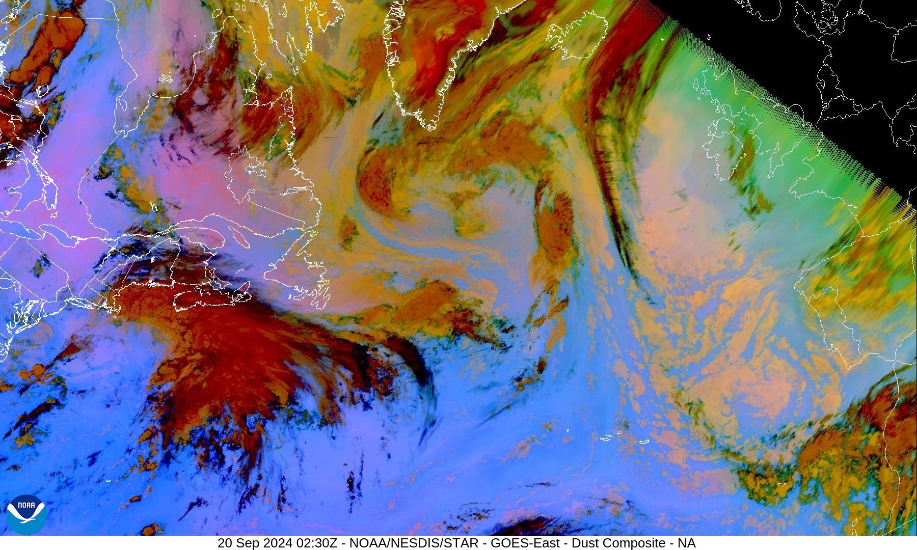 Tropospheric Dust Content - RGB for identifying tropospheric dust - 20 Sep 2024 - 0230 UTC