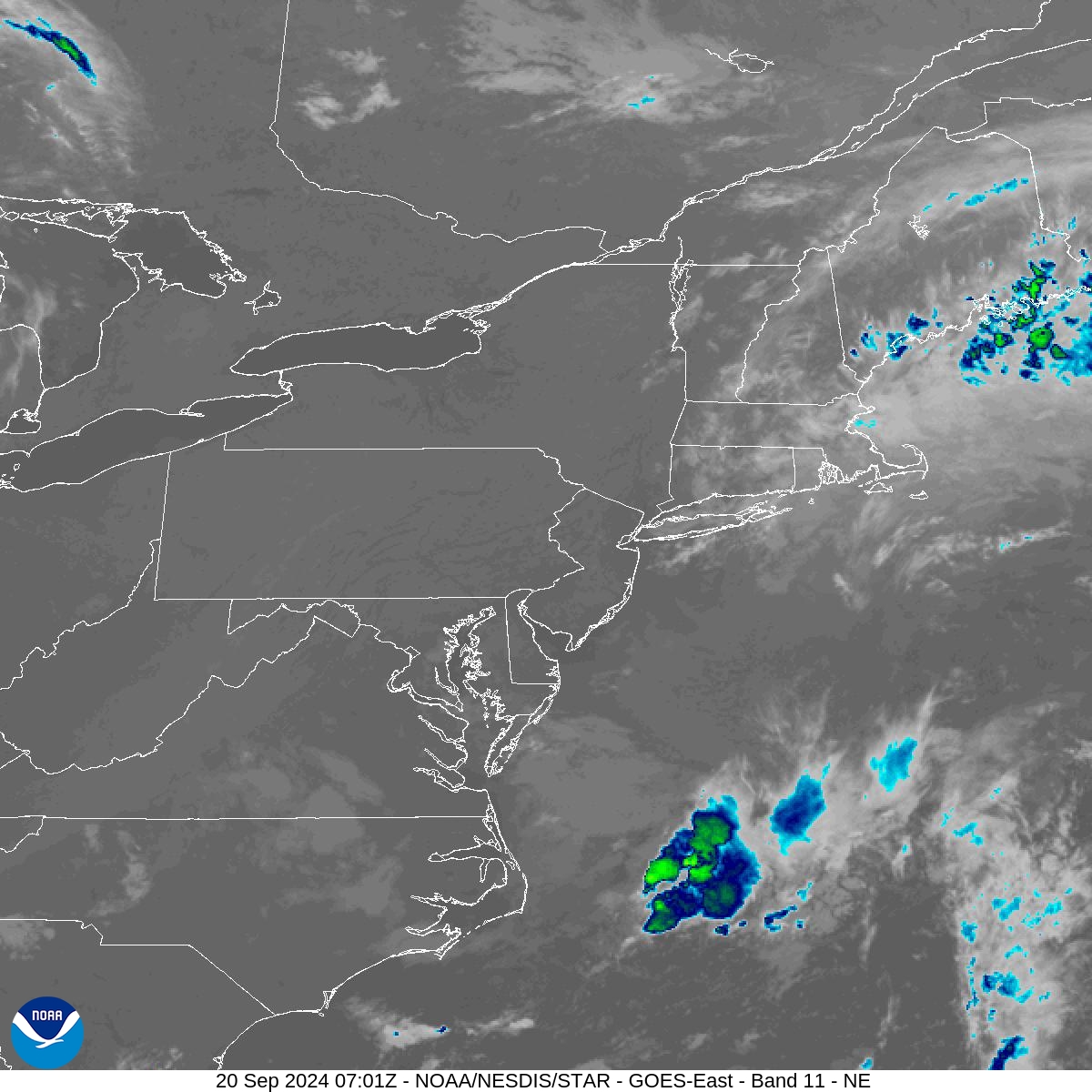 Band 11 - 8.4 µm - Cloud Top - IR - 20 Sep 2024 - 0701 UTC