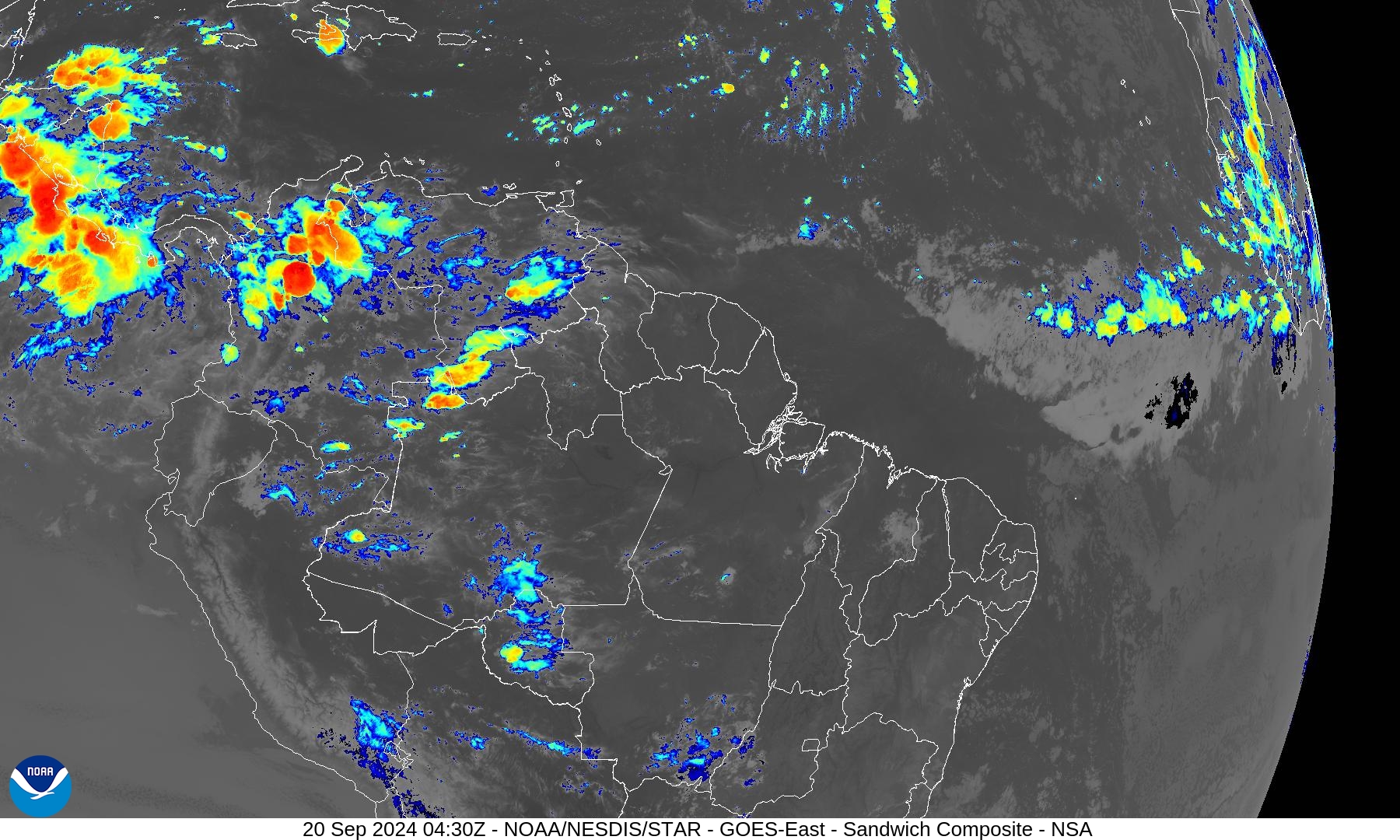 Sandwich - Blend combines IR band 13 with visual band 3 - 20 Sep 2024 - 0430 UTC