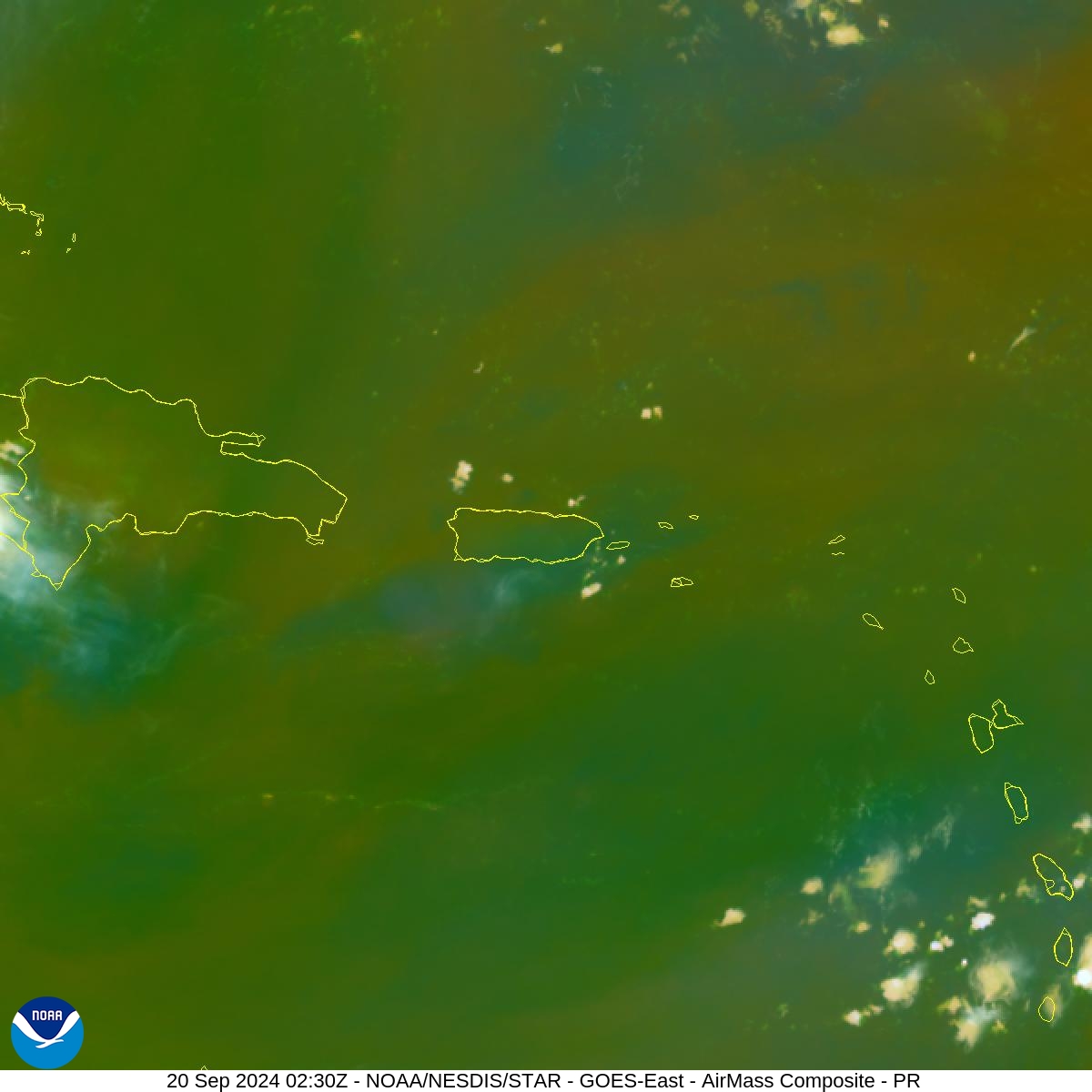 Air Mass - RGB based on data from IR & water vapor - 20 Sep 2024 - 0230 UTC