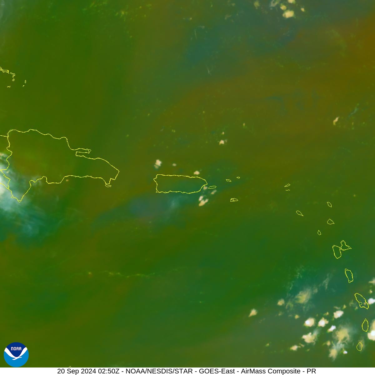 Air Mass - RGB based on data from IR & water vapor - 20 Sep 2024 - 0250 UTC