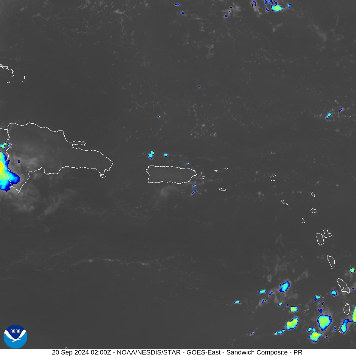 Sandwich - Blend combines IR band 13 with visual band 3 - 20 Sep 2024 - 0200 UTC