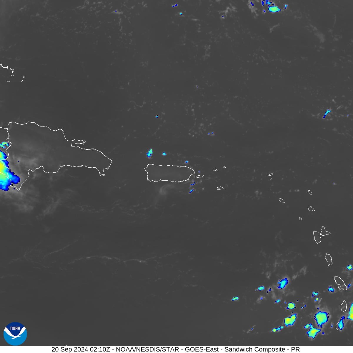 Sandwich - Blend combines IR band 13 with visual band 3 - 20 Sep 2024 - 0210 UTC