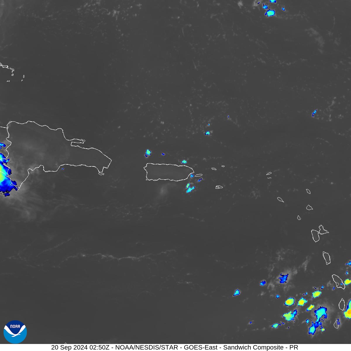 Sandwich - Blend combines IR band 13 with visual band 3 - 20 Sep 2024 - 0250 UTC