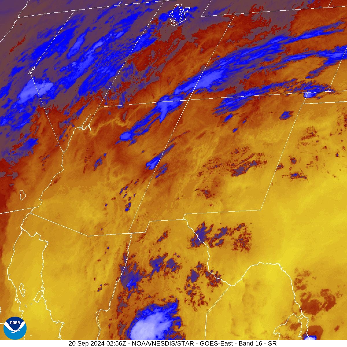 Band 16 - 13.3 µm - CO₂ Longwave - IR - 20 Sep 2024 - 0256 UTC