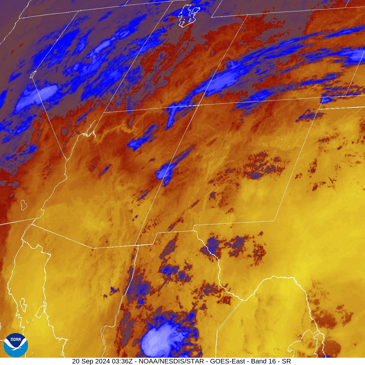 Band 16 - 13.3 µm - CO₂ Longwave - IR - 20 Sep 2024 - 0336 UTC