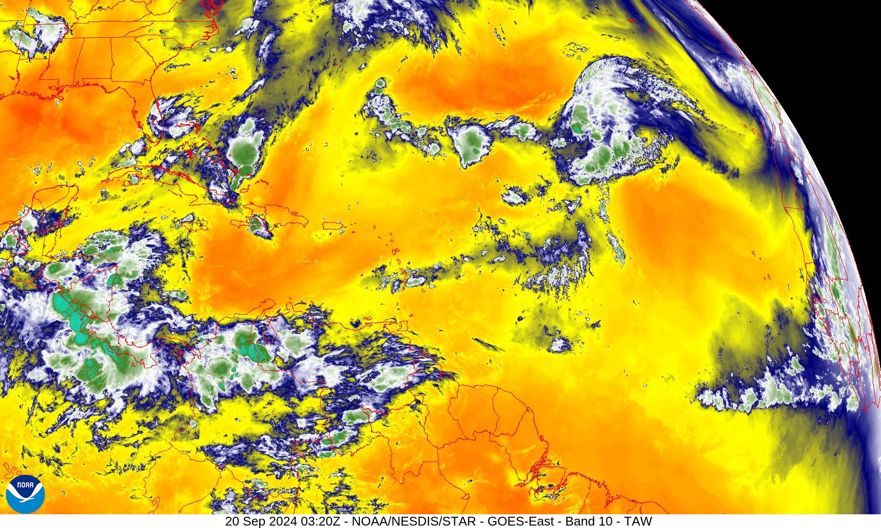 Band 10 - 7.3 µm - Lower-level Water Vapor - IR - 20 Sep 2024 - 0320 UTC