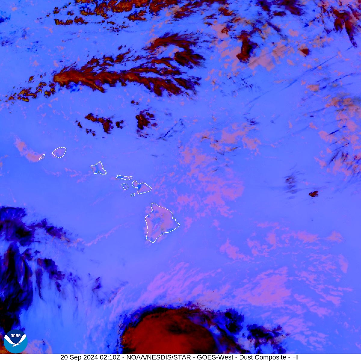 Tropospheric Dust Content - RGB for identifying tropospheric dust - 20 Sep 2024 - 0210 UTC