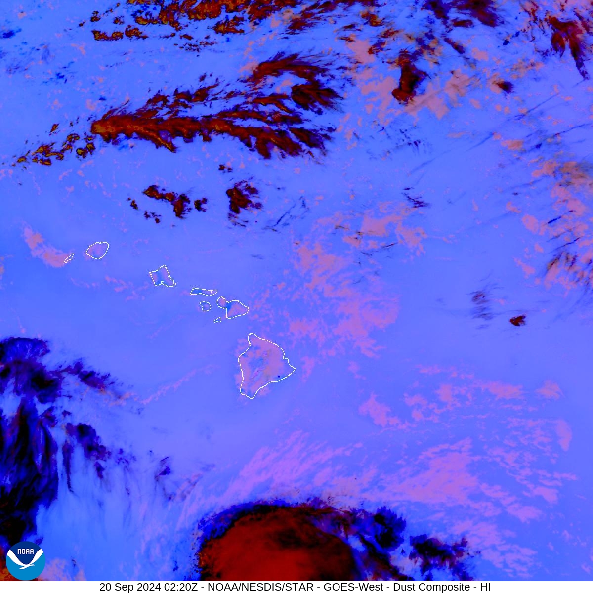 Tropospheric Dust Content - RGB for identifying tropospheric dust - 20 Sep 2024 - 0220 UTC