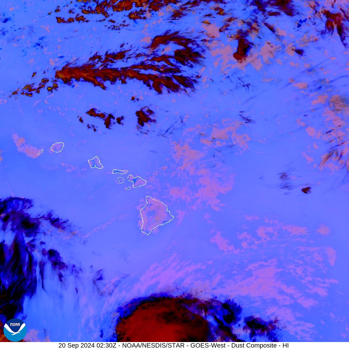 Tropospheric Dust Content - RGB for identifying tropospheric dust - 20 Sep 2024 - 0230 UTC